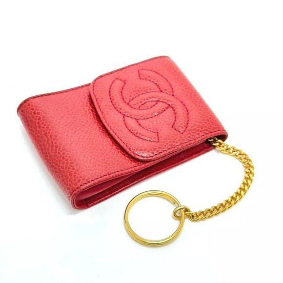 CHANEL CC CC Mark mini Pouch Cigarette case Caviar Leather Red - Picture 2 of 11